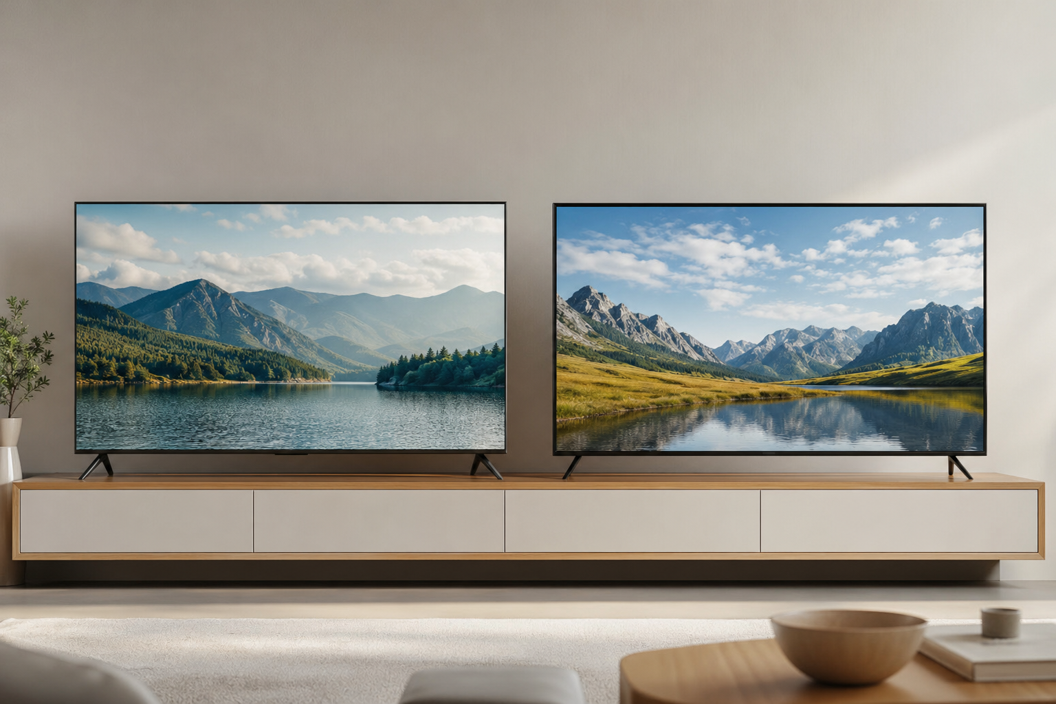 Side-by-side streaming service comparison, clean editorial visual